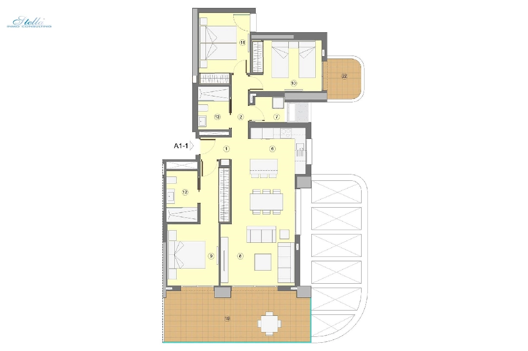 Etagen Apartment in Benidorm zu verkaufen, Wohnfläche 118 m², Zustand Erstbezug, Klimaanlage, 3 Schlafzimmer, 2 Badezimmer, Pool, ref.: HA-BEN-112-A03-10