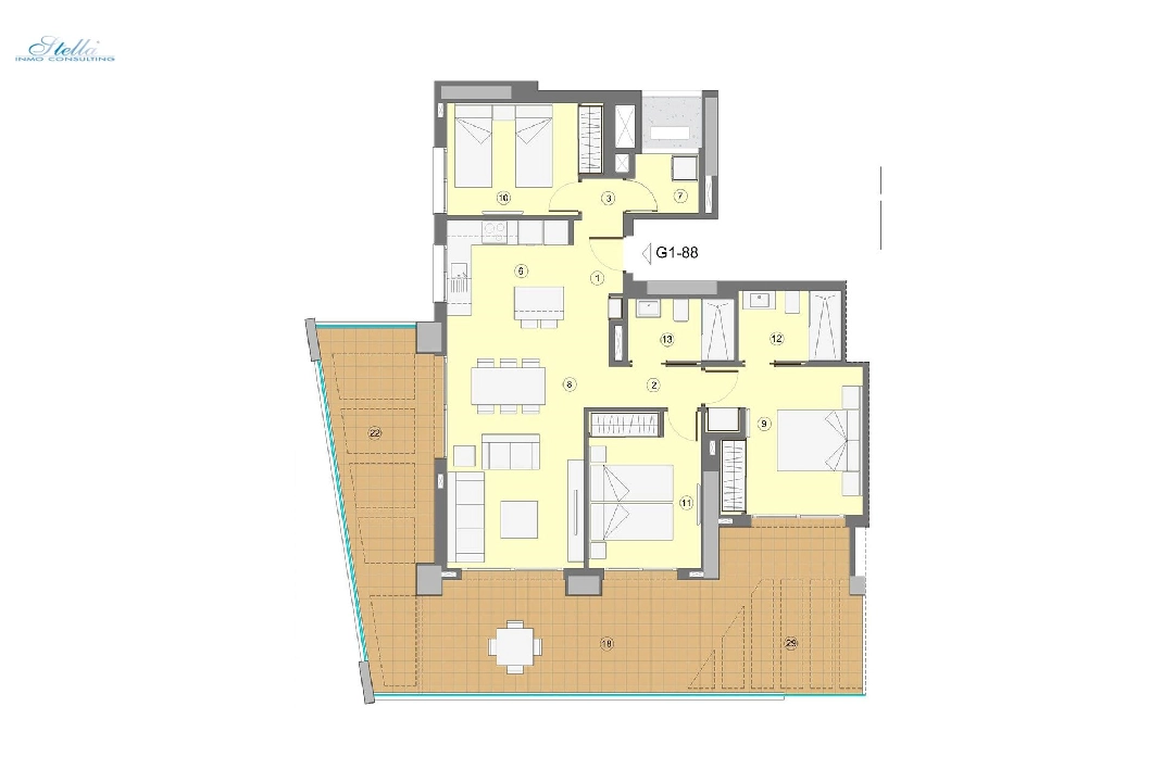 Etagen Apartment in Benidorm zu verkaufen, Wohnfläche 118 m², Zustand Erstbezug, Klimaanlage, 3 Schlafzimmer, 2 Badezimmer, Pool, ref.: HA-BEN-112-A03-11