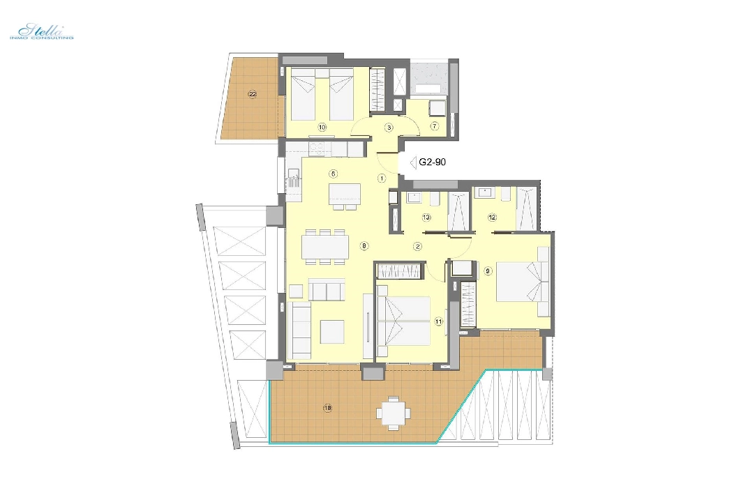 Etagen Apartment in Benidorm zu verkaufen, Wohnfläche 118 m², Zustand Erstbezug, Klimaanlage, 3 Schlafzimmer, 2 Badezimmer, Pool, ref.: HA-BEN-112-A03-12