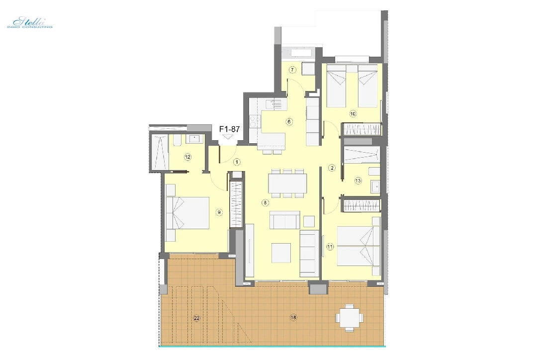 Etagen Apartment in Benidorm zu verkaufen, Wohnfläche 118 m², Zustand Erstbezug, Klimaanlage, 3 Schlafzimmer, 2 Badezimmer, Pool, ref.: HA-BEN-112-A03-8