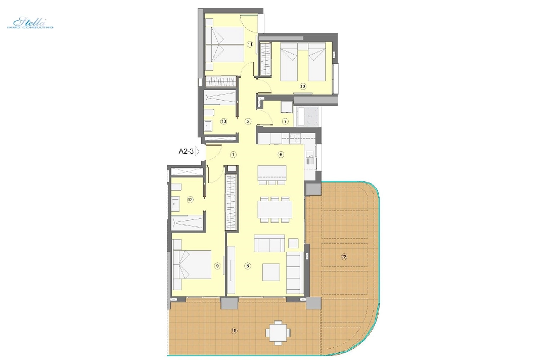 Etagen Apartment in Benidorm zu verkaufen, Wohnfläche 118 m², Zustand Erstbezug, Klimaanlage, 3 Schlafzimmer, 2 Badezimmer, Pool, ref.: HA-BEN-112-A03-9