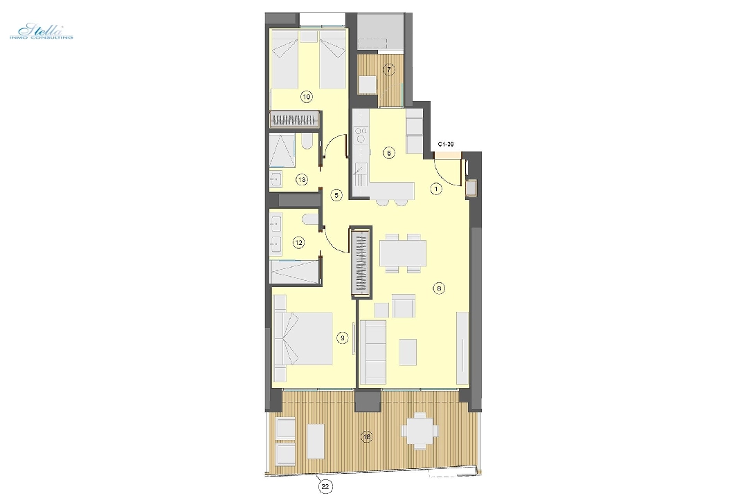 Etagen Apartment in Benidorm zu verkaufen, Wohnfläche 101 m², Zustand Erstbezug, Klimaanlage, 2 Schlafzimmer, 2 Badezimmer, Pool, ref.: HA-BEN-113-A02-16