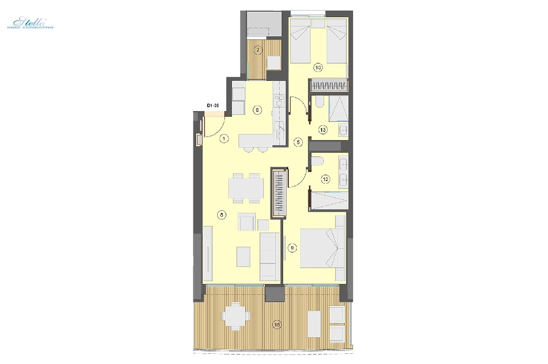 Etagen Apartment in Benidorm zu verkaufen, Wohnfläche 101 m², Zustand Erstbezug, Klimaanlage, 2 Schlafzimmer, 2 Badezimmer, Pool, ref.: HA-BEN-113-A02-17