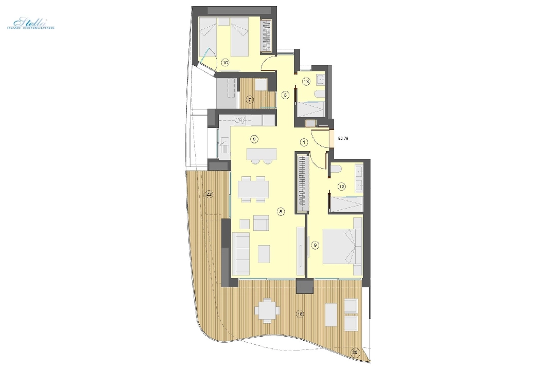 Etagen Apartment in Benidorm zu verkaufen, Wohnfläche 101 m², Zustand Erstbezug, Klimaanlage, 2 Schlafzimmer, 2 Badezimmer, Pool, ref.: HA-BEN-113-A02-19