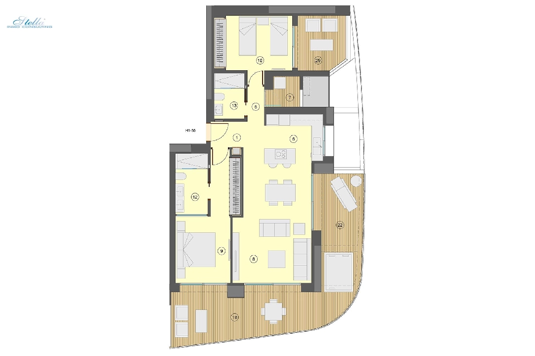 Etagen Apartment in Benidorm zu verkaufen, Wohnfläche 101 m², Zustand Erstbezug, Klimaanlage, 2 Schlafzimmer, 2 Badezimmer, Pool, ref.: HA-BEN-113-A02-20