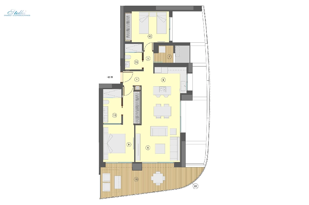 Etagen Apartment in Benidorm zu verkaufen, Wohnfläche 101 m², Zustand Erstbezug, Klimaanlage, 2 Schlafzimmer, 2 Badezimmer, Pool, ref.: HA-BEN-113-A02-21