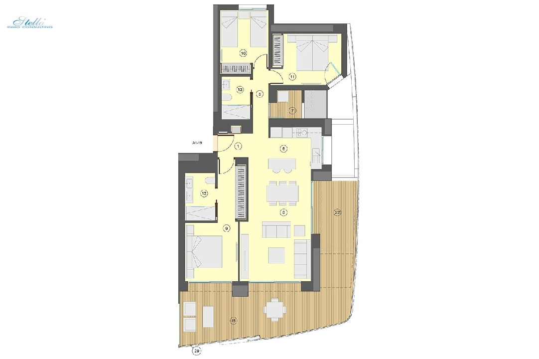 Etagen Apartment in Benidorm zu verkaufen, Wohnfläche 130 m², Zustand Erstbezug, Klimaanlage, 3 Schlafzimmer, 2 Badezimmer, Pool, ref.: HA-BEN-113-A03-16