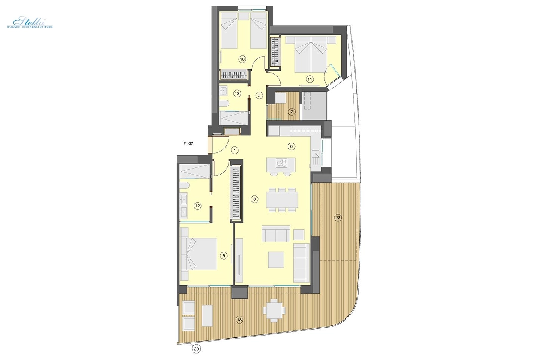 Etagen Apartment in Benidorm zu verkaufen, Wohnfläche 130 m², Zustand Erstbezug, Klimaanlage, 3 Schlafzimmer, 2 Badezimmer, Pool, ref.: HA-BEN-113-A03-18
