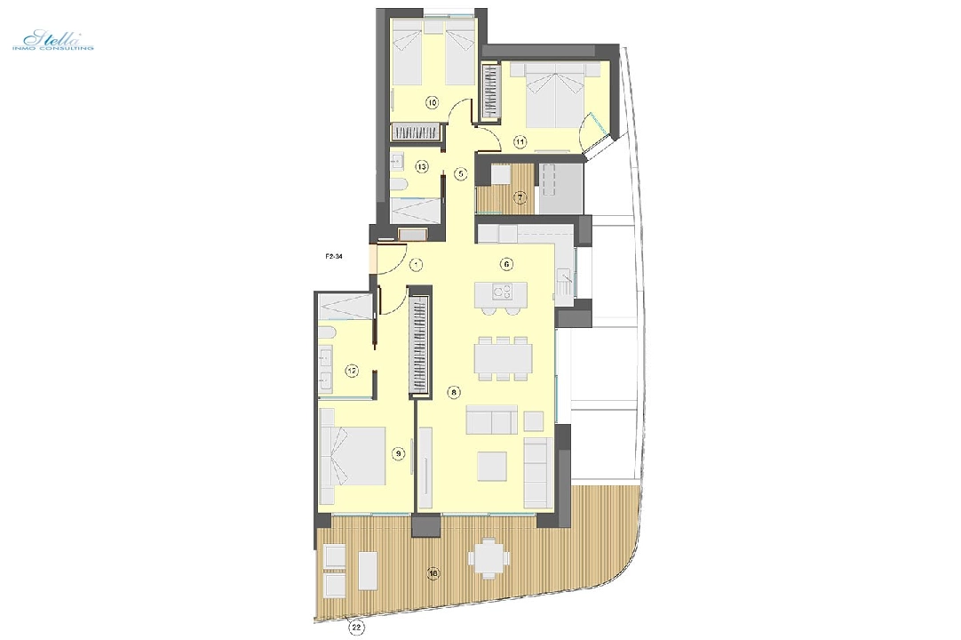 Etagen Apartment in Benidorm zu verkaufen, Wohnfläche 130 m², Zustand Erstbezug, Klimaanlage, 3 Schlafzimmer, 2 Badezimmer, Pool, ref.: HA-BEN-113-A03-19