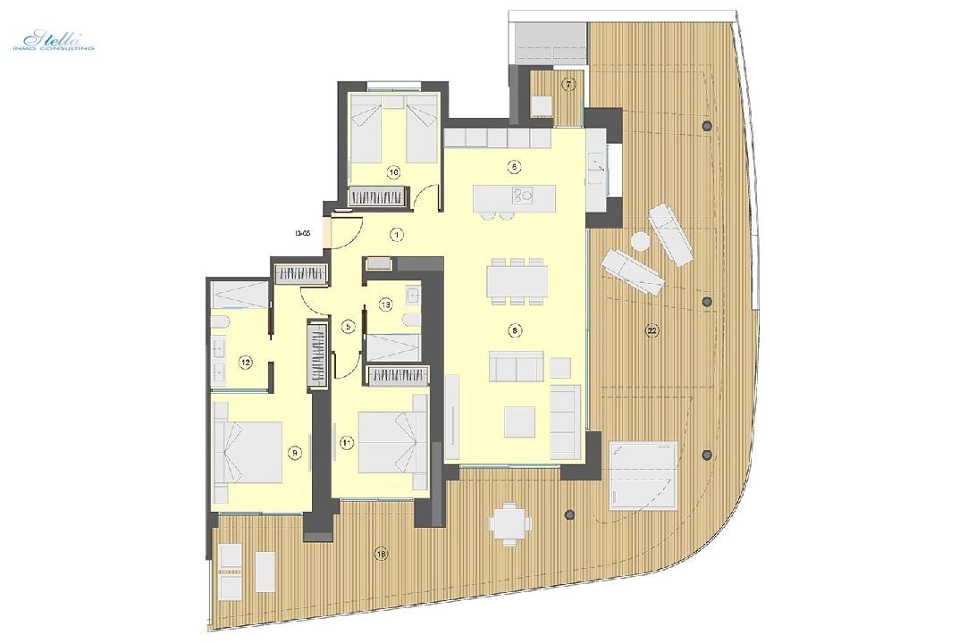 Etagen Apartment in Benidorm zu verkaufen, Wohnfläche 130 m², Zustand Erstbezug, Klimaanlage, 3 Schlafzimmer, 2 Badezimmer, Pool, ref.: HA-BEN-113-A03-24