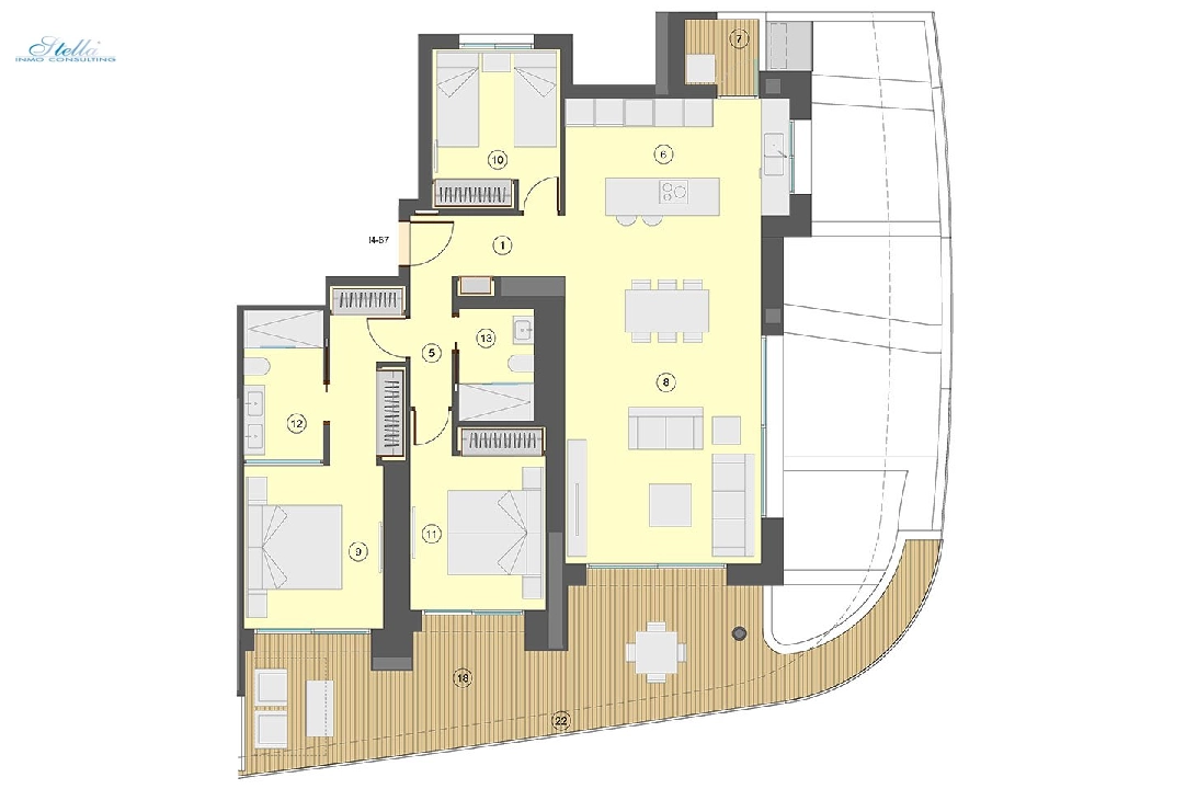 Etagen Apartment in Benidorm zu verkaufen, Wohnfläche 130 m², Zustand Erstbezug, Klimaanlage, 3 Schlafzimmer, 2 Badezimmer, Pool, ref.: HA-BEN-113-A03-25
