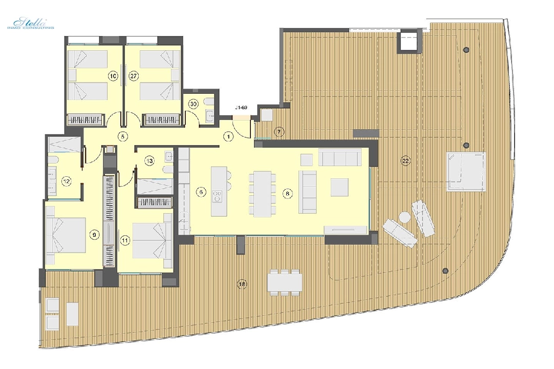 Etagen Apartment in Benidorm zu verkaufen, Wohnfläche 198 m², Zustand Erstbezug, + fussboden, Klimaanlage, 4 Schlafzimmer, 2 Badezimmer, Pool, ref.: HA-BEN-113-A04-16