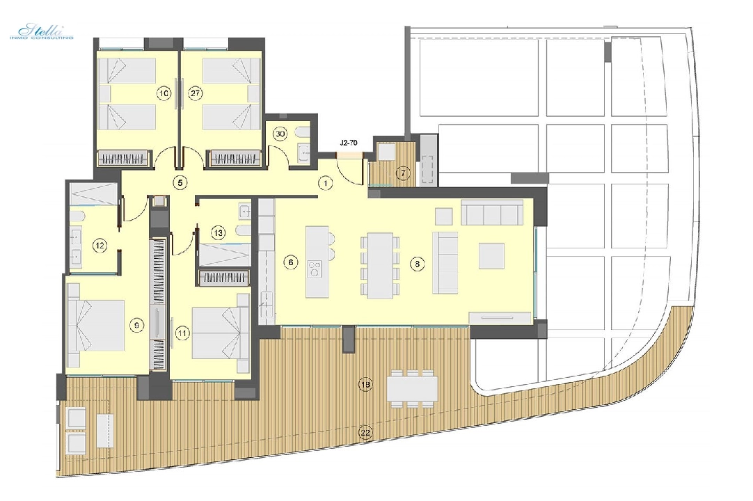Etagen Apartment in Benidorm zu verkaufen, Wohnfläche 198 m², Zustand Erstbezug, + fussboden, Klimaanlage, 4 Schlafzimmer, 2 Badezimmer, Pool, ref.: HA-BEN-113-A04-17