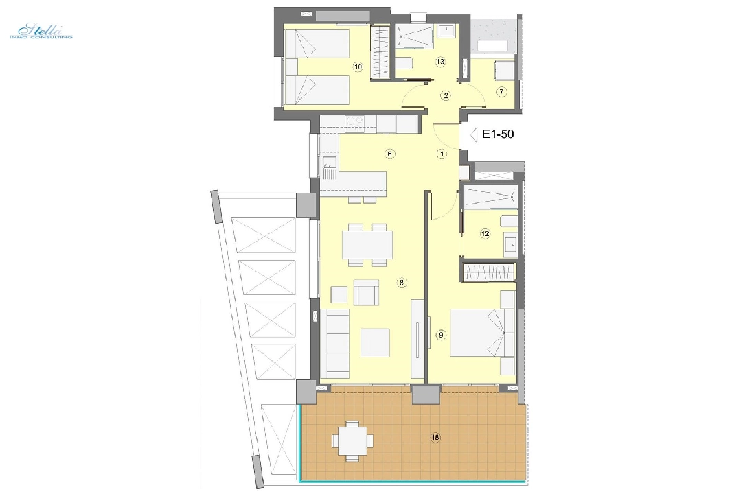 Etagen Apartment in Benidorm zu verkaufen, Wohnfläche 94 m², Zustand Erstbezug, Klimaanlage, 2 Schlafzimmer, 2 Badezimmer, Pool, ref.: HA-BEN-112-A02-11